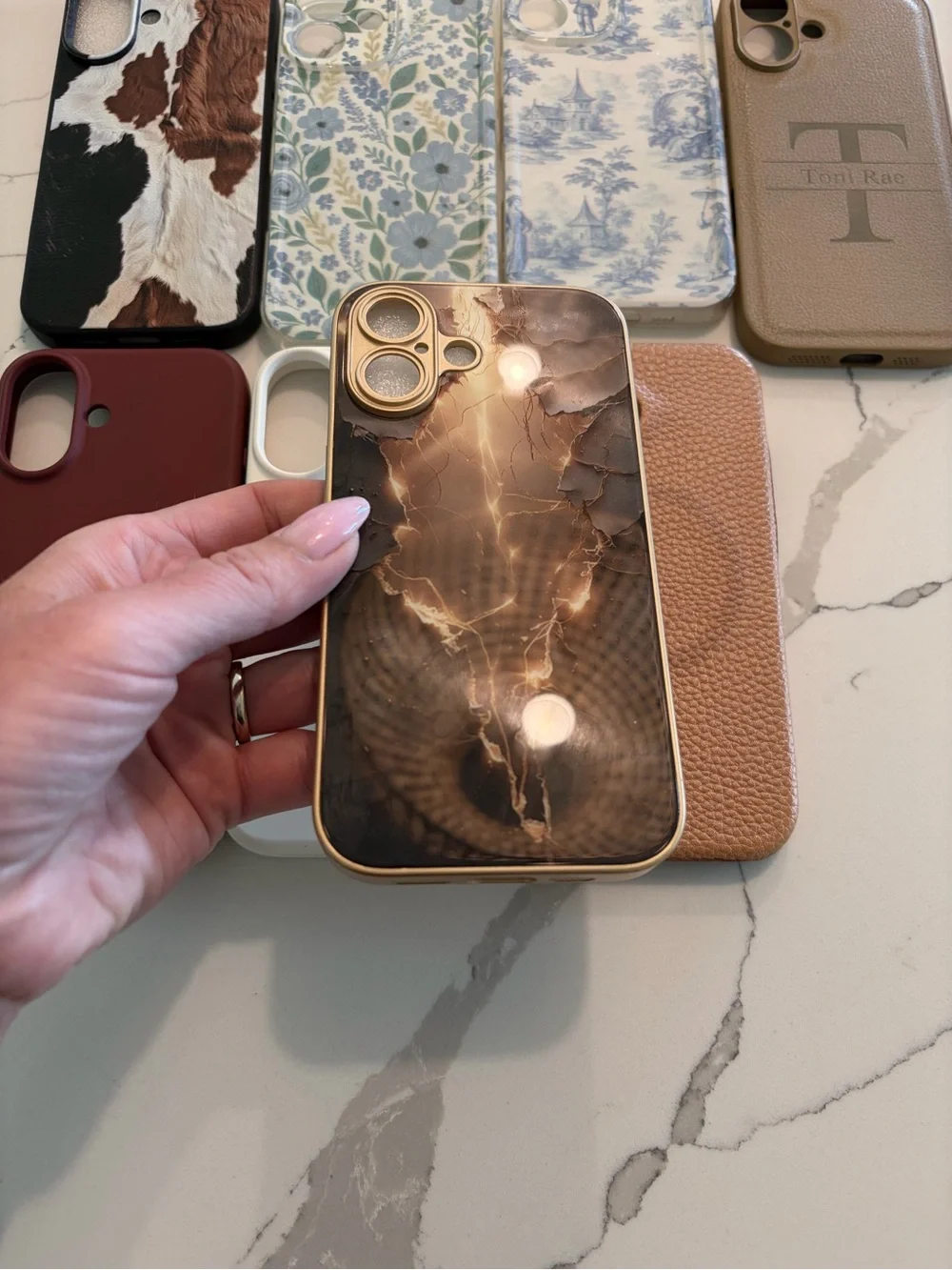 SET OF 8 iPhone 16 Cases - Brown, Beige, White, Floral, Xmas Red, Gold Design